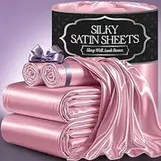 DECOLURE Satin Sheets Queen Size (4 Pieces, 8 Colors), Silky Satin Sheet Set -Satin Bed Set with 2 Pillowcase, Satin Fitted Sheet - Pink Satin Sheets, Satin Bed Sheets Queen Set, Satin Bedding Set