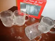 VINTAGE DURALEX MAXI TASSES DE NOEL CHISTMAS TEMPERED GLASS 4 HOLIDAY MUG FRANCE