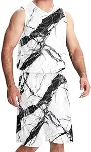 [KQNZT] Basketball Jerseys Shorts Sport Set, Basketball Jersey for Women, Men's Lightweight Rec Tanks, Marble Texture Art