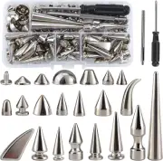YORANYO 80 Sets Mixed Shape Spikes and Studs Assorted Sizes Silver Color Screw B