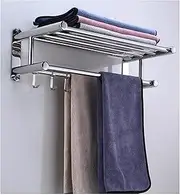 Towel Rack,Simple and Modern Double Towel Rack,304 Stainless Steel Brushed, Wall-Mounted Towel Rack,Kitchen Bathroom with Hooks for Bathroom Hotel Kitchen (Color : Silver, Size : 40cm)