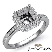 Halo Setting Asscher Shape Semi Mount Diamond Engagement Ring 18k White Gold 1Ct