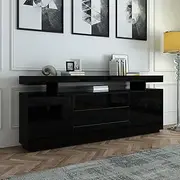 Sideboard Buffet Cabinet High Gloss Front Storage Cupboard 2 Doors & 3 Drawers Black 200cm