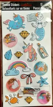 17 Mermaid Unicorn Sealife Puff Stickers- New- Free Shipping