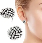 Ball Game Earring - Rhodium Plated Basketball Football Volleyball Soccer Baseball Sports Studs | Lightweight Rhinestone Earrings Jewelry Basketball Volleyball Football Cute Ear Studs,