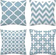 Set of 4 Luxton Aqua Blue Hamptons Cushion Covers Home Decoration Light Blue Cushion Covers 45x45cm