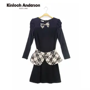 【金安德森女裝】圓領公主袖格紋腰帶洋裝連身裙KA0265706(黑)