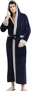 [FEOYA] Mens Fleece Plush Long Robe with Hood Shawl Collar Cozy Warm Bathrobe for Spa Shower House Full Length