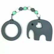 Nummy Beads Gray Elephant with Ring and Mint Beads Baby Teether Toy