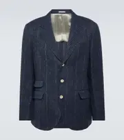 [Brunello Cucinelli] Brunello Cucinelli Striped linen, silk and wool blazer AU 87 blue