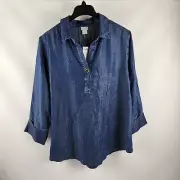 Chicos Shirt Womens 16/18 Touch of Cool Denim Tunic Marina Bay Indigo NWT