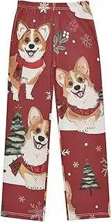 [ZZXXB] Corgi Dog Xmas Tree Boys Long Pants Soft Trousers Elastic Waist Kids Lounge Bottoms with Pockets S-XL