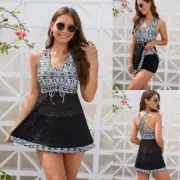 Tummy-Control Swim Dress for Women Sexy Cross-Back Swimsuit Tankini Bathing Suit