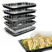 TRAYA Pack of 5 Sandwich Platter Trays with lids - Reusable Plastic Catering Trays with Lids for Meal Prep, Cakes, Treats and Sandwiches (33.5cm x 24cm x 7cm)