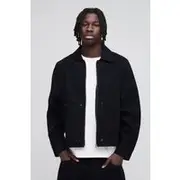 Mens True Black Carpenter Black Denim Harrington Jacket