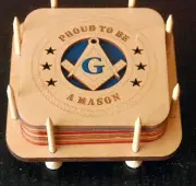 MASONS COASTER SET (4) WITH HOLDER - BLUE
