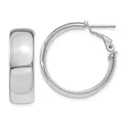 14K White Gold 7.75mm Omega Back Hoop Earrings