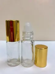 144 Bottles CLEAR 1/6 oz 5ml Glass Roll on W/Aluminum GOLD Cap & Roller