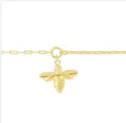 14k Yellow Gold 10" Bumble BEE Charm on Chain Link Anklet/Bracelet 2 gr