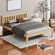 ALFORDSON Double Size Wooden Bed Frame Base Cambrie Series with Headboard, Slatted Design with Solid Pine Wood Construction for Home Bedroom, Modern Scandinavian Style, Oak Color
