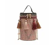 Tassels Woven Bucket Bag Fashion Mini Handbag-Red