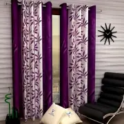 New 2 Piece Eyelet Polyester Door Curtain Set - 7 feet Purple