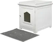 PaWz Cat Litter Box with Mat Enclosure Hidden Kitty Litter Cabinet Furniture,Indoor Wooden Pet House, End Side Table, Living Room, Bedroom,White,Cat Litter Box Enclosure,Easy Cleaning,Door Kitty Box