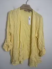 Chico's Open Front Cardigan Soft Crosshatch Drape Jacket Yellow Rayon Size 2