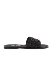 Raffia-effect woven fabric slides 40 black