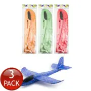 3 x 47cm Foam Glider Airplane Toy Hand Throw Aeroplane Outdoor Fun Kids Assorted