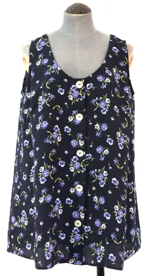 Love Yours Top Shirt Floral Blue Sleeveless Vest Flowy Casual size UK 16 BNWT