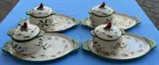 12 Pcs, FOUR Temp-tations Cardinal Covered Soup Bowls and Sandwich Trays NEW