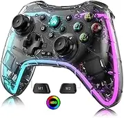 Clear Wireless Switch Pro Controller for Nintendo Switch Controller/OLED/Lite, Programming Replacement for Switch Controller Support PC/Android/iOS, Cool RGB LED, Transparent Switch Remote with Turbo