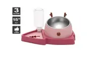 Qttie Double Pet Bowls Elevated Feeder Food Water Raised Lifted Dog Cat Bowl Stand(Pink)