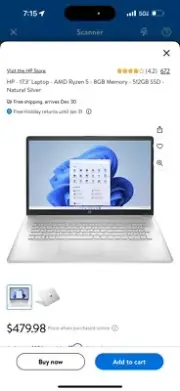 HP 17-CP0700DX 17.3'' (512GB SSD AMD Ryzen 5 5500U 4GHz 8GB RAM) Laptop - Silver