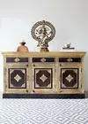 Antique Brass Indian Sideboard Cabinet Moroccan Buffet Storage Statement Piece