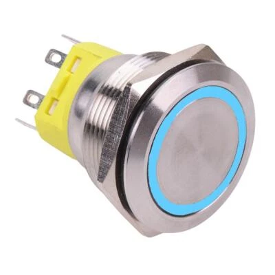 Blue On-On 25mm Vandal Push Button Switch 2NO/2NC Angel Eye Halo LED