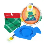 Silicone Collapsible Bowl Bandana and Floating Rope Frisbee for Pet Dog New