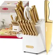 Knife Sets, Golden Titanium Stainless Steel Kitchen Knife Block Sets