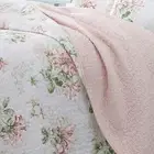 NEW ~ COZY SHABBY CHIC COUNTRY SOFT WHITE SAGE GREEN PINK FLOWER LEAF QUILT SET