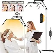 Lash Light Half Moon Lamp for Eyelash Tech Foldable Floor Lash Lamp, Dimmable Eyelash LED Floor Light with Phone Holder & Wheeled Base, 3000-65000K Esthetician Light for Nail Tech, Tattoo