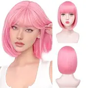 Short Bob Wigs With Bangs - Straight bob wig for women12inch Synthetic wig Heat Resistant Fiber Hair Natural Carnival Cosplay Party Wigs