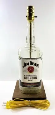 Jim Beam Whiskey Large 1.75L Liquor Bar Bottle TABLE LAMP Lounge Light Wood Base