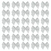 50 Pcs Mini Silver Tone Ribbon Bows with Pearl 1" Ribbon Flowers Appliques
