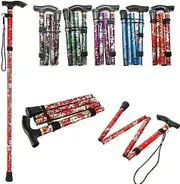 Folding Walking Stick Adjustable Aluminium Floral Walking Cane For Hiking Camping Durable Mobility Aid Blue