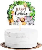 Cyodoos 1Pc Jungle Safari Animal Theme Cake Topper Dessert Muffin Cake Picks Cake Decoration for Jungle Safari Themed Party Baby Shower or Birthday Party Decoration