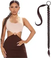 32 inch Long Braided Ponytail Extension with Hair Tie Straight Wrap Around Hair Extensions Ponytail Natural Soft Synthetic Hair Piece for Women Girls Daily Wear (Brown)