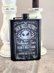 Jack Skelington Stainless Steel Hip Flask and Funnel, Engraved Pocket Flask Gift