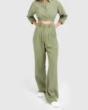 [Belle & Bloom] State of Play Wide Leg Pant - Army Green S