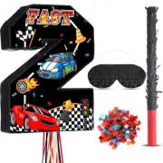 Racing Number 2 Pinata, 2nd Birthday Decorations, Pull String Pinata with Bli...